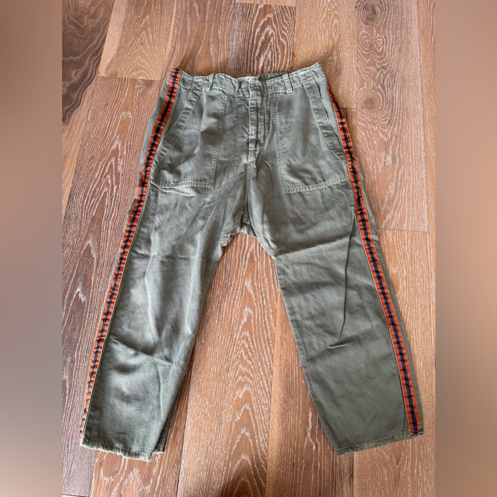 Nili Lotan Luna Pant w/ Tape in Green w/ Orange and Navy Tape sides sir 8 - Picture 5 of 9